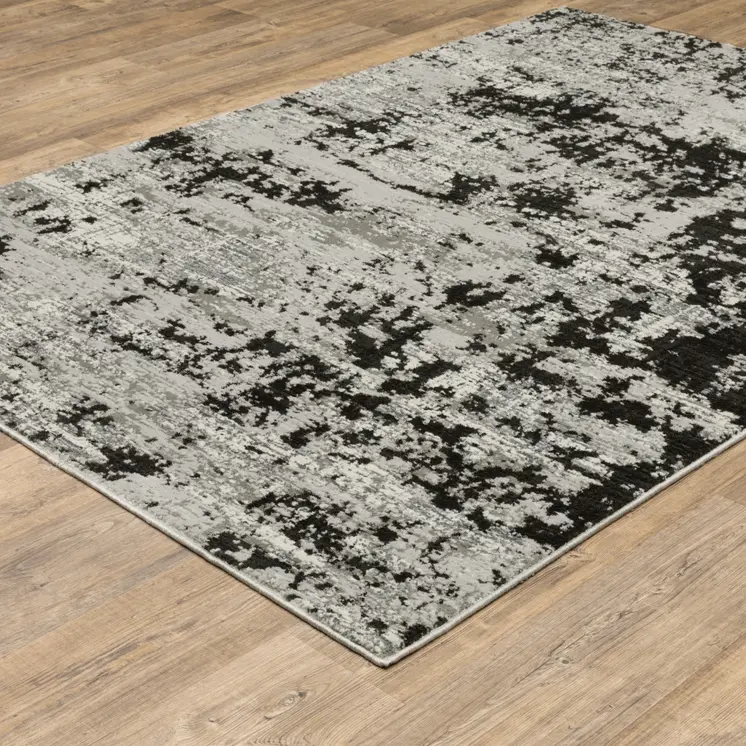 8' X 11' Gray And Black Abstract Distressed Area Rug
