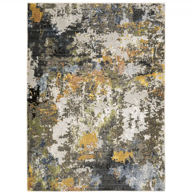 7' X 10' Beige Green And Orange Abstract Area Rug