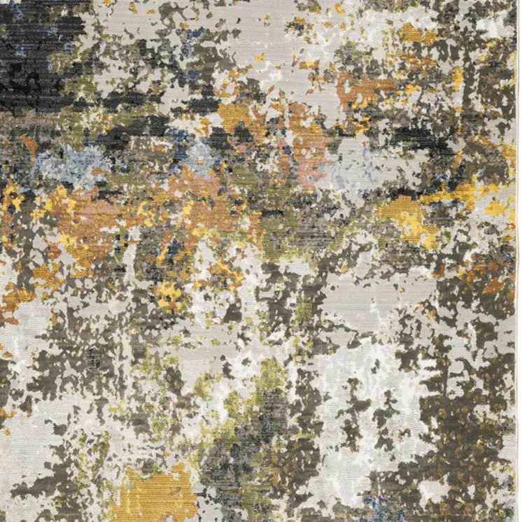 7' X 10' Beige Green And Orange Abstract Area Rug