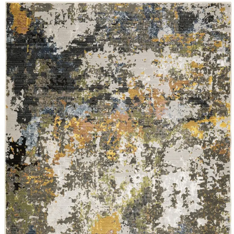 7' X 10' Beige Green And Orange Abstract Area Rug