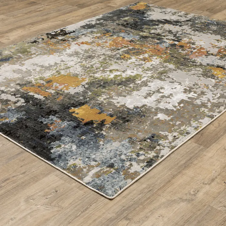 7' X 10' Beige Green And Orange Abstract Area Rug