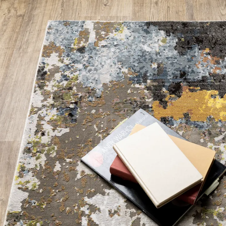 8' X 11' Beige Green And Orange Abstract Area Rug