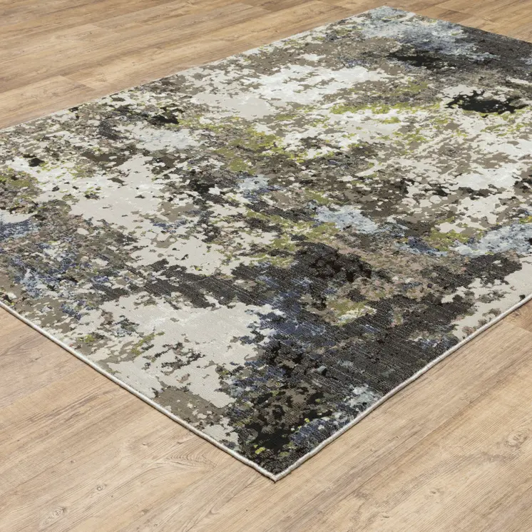 7' X 10' Gray And Green Abstract Area Rug
