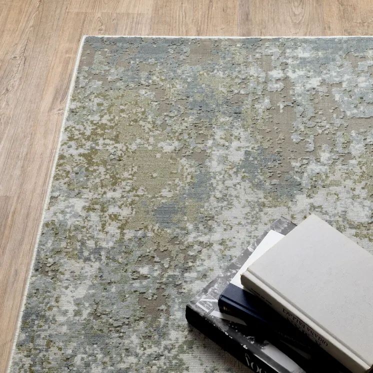 2' X 8' Blue Grey Green And Beige Abstract Power Loom Stain Resistant Runner Rug