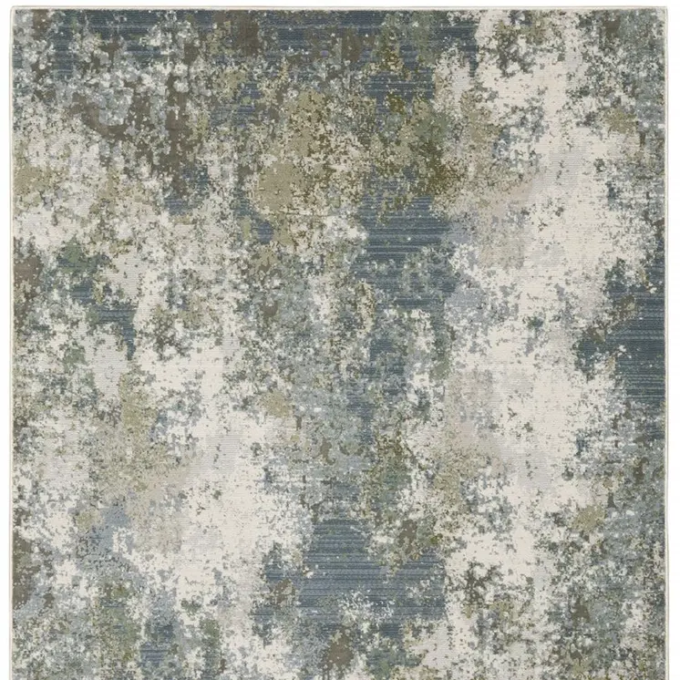 3' X 5' Blue Grey Green And Beige Abstract Power Loom Stain Resistant Area Rug
