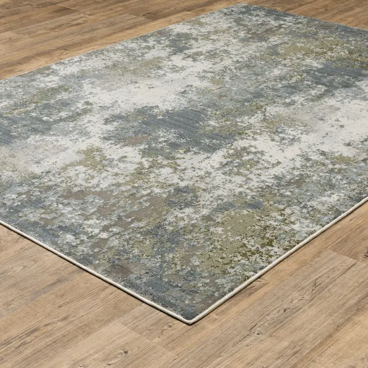 3' X 5' Blue Grey Green And Beige Abstract Power Loom Stain Resistant Area Rug
