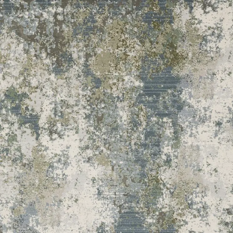 3' X 5' Blue Grey Green And Beige Abstract Power Loom Stain Resistant Area Rug