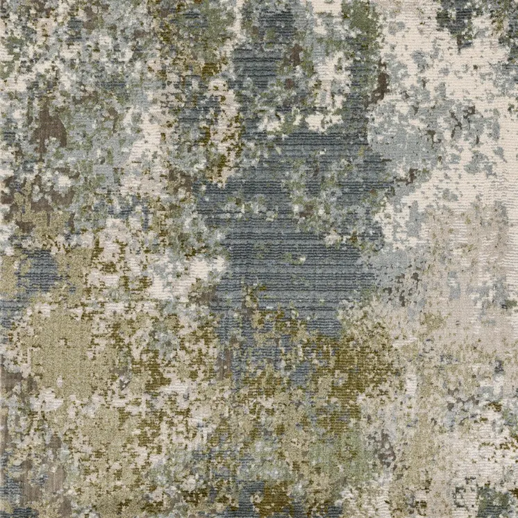 10' X 13' Blue Grey Green And Beige Abstract Power Loom Stain Resistant Area Rug