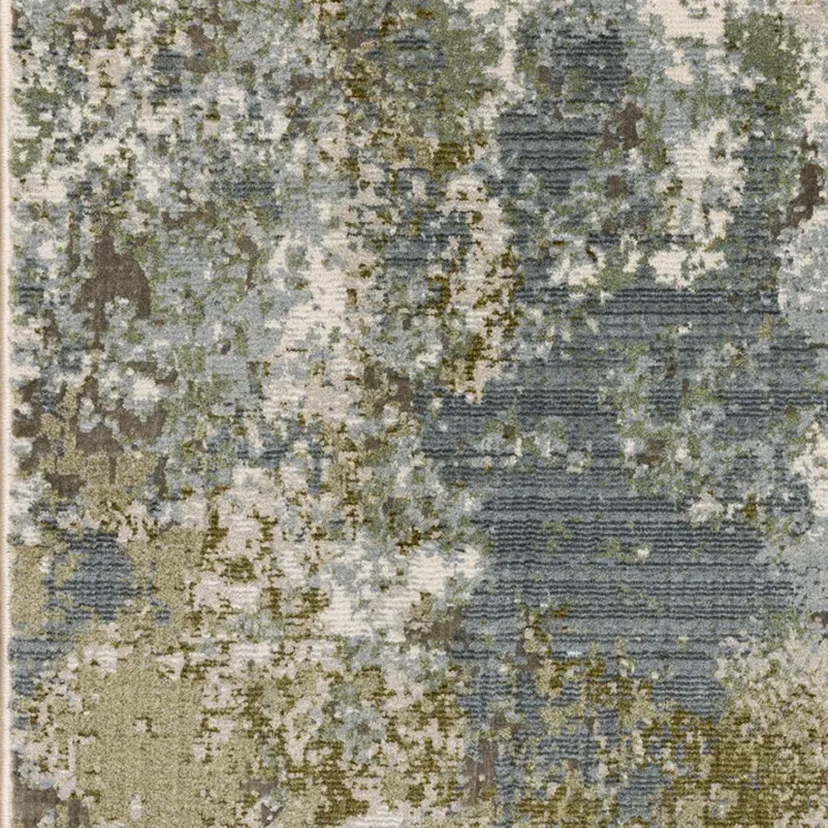 10' X 13' Blue Grey Green And Beige Abstract Power Loom Stain Resistant Area Rug