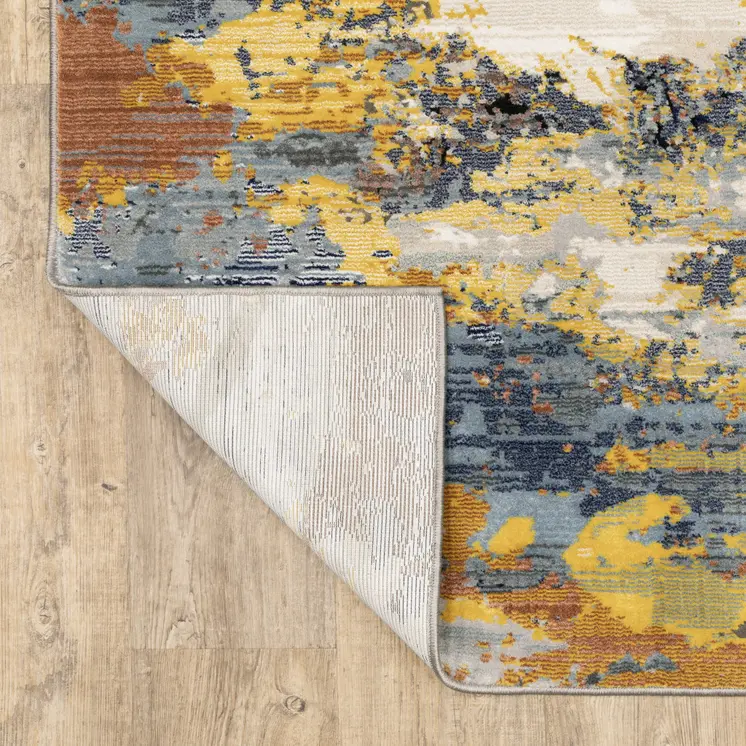 7' X 10' Yellow And Blue Abstract Area Rug