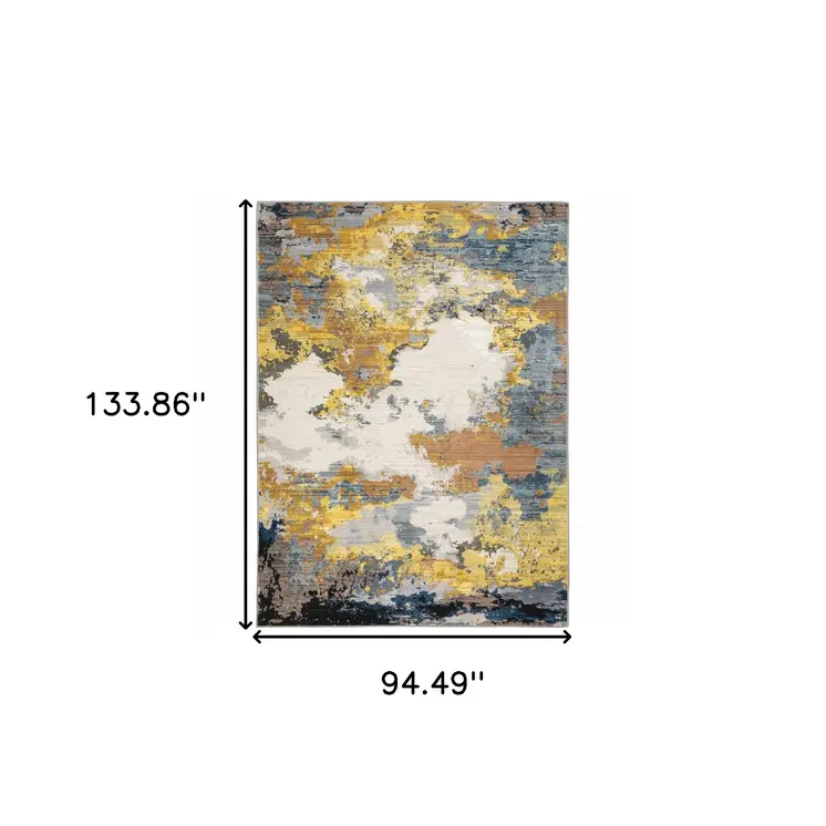 8' X 11' Yellow And Blue Abstract Area Rug