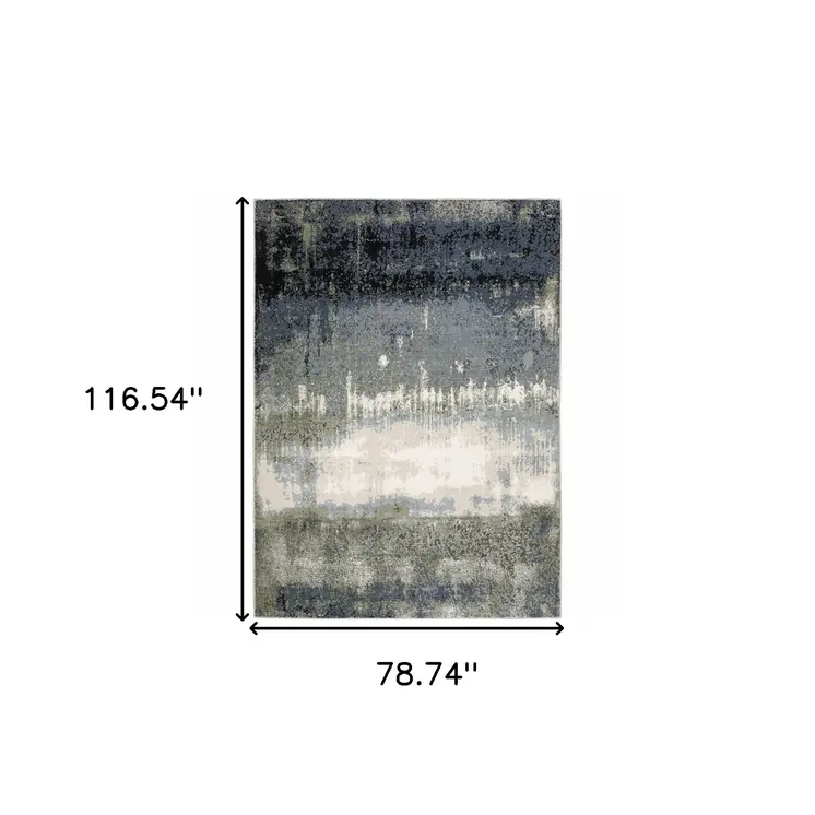 7' X 10' Blue And Green Abstract Area Rug