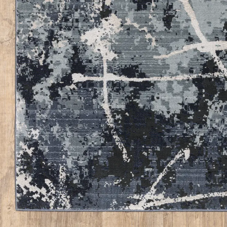 7' X 10' Blue Gray And Black Abstract Area Rug