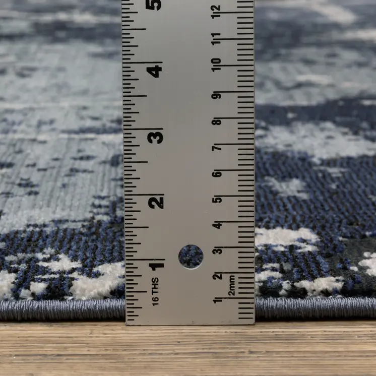 7' X 10' Blue Gray And Black Abstract Area Rug
