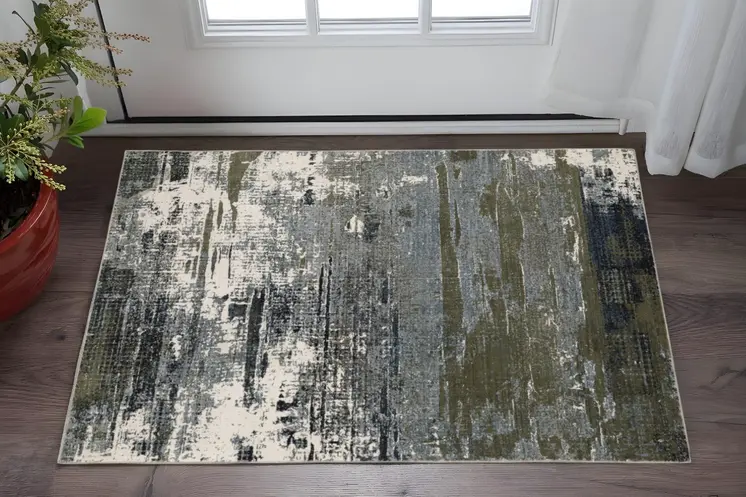3' X 5' Blue And Green Abstract Power Loom Area Rug