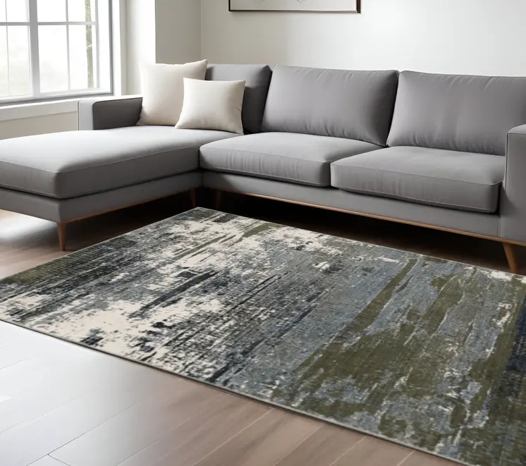 6' X 9' Blue And Green Abstract Power Loom Area Rug