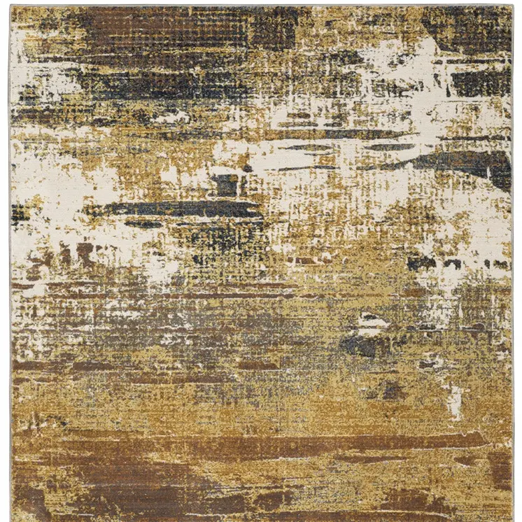 7' X 10' Gold And Beige Abstract Area Rug
