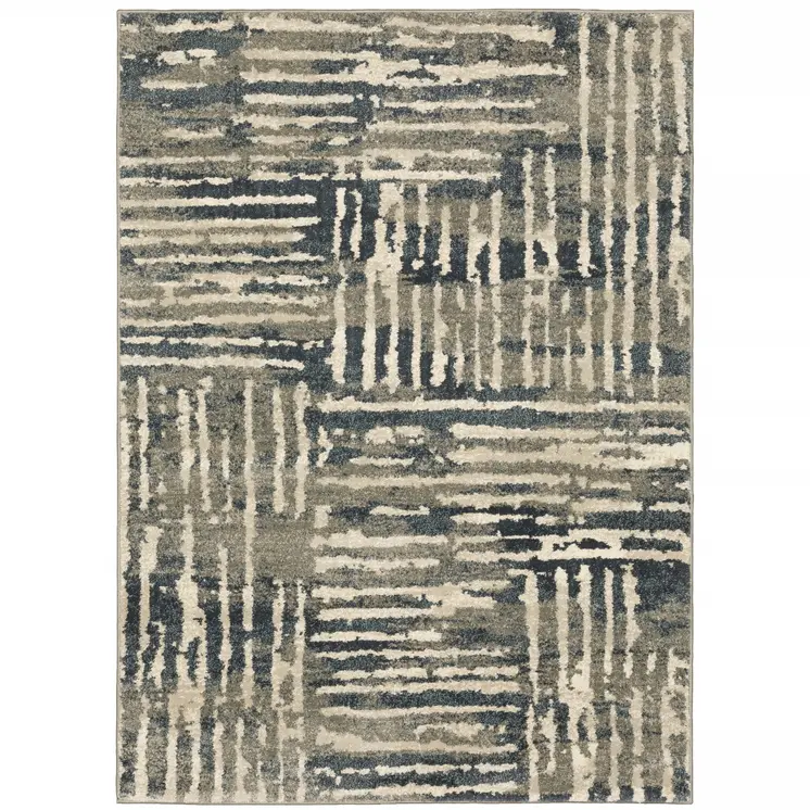 2' X 3' Blue And Beige Abstract Power Loom Stain Resistant Area Rug