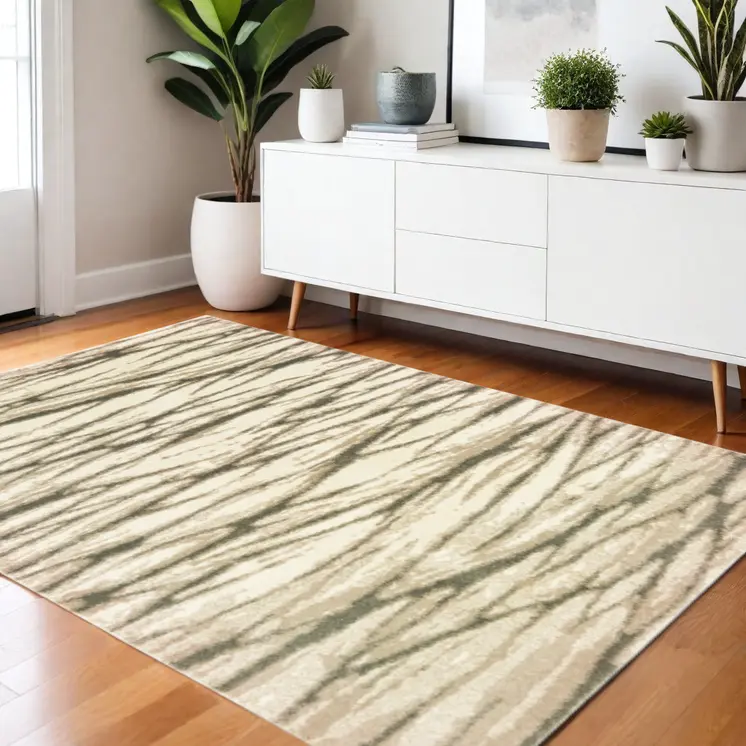 4' X 6' Ivory Sand And Ash Abstract Power Loom Stain Resistant Area Rug