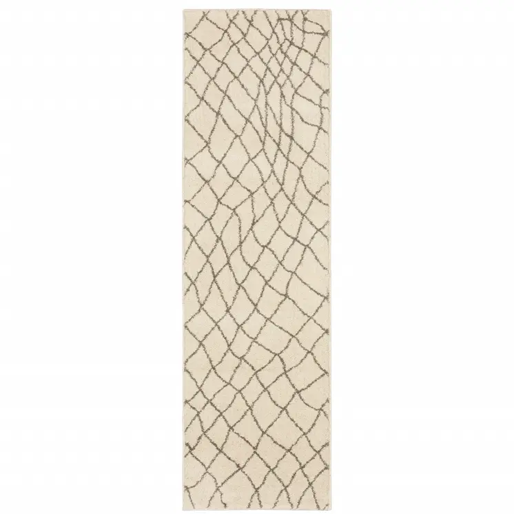 2' X 8' Ivory And Grey Geometric Power Loom Stain Resistant Runner Rug