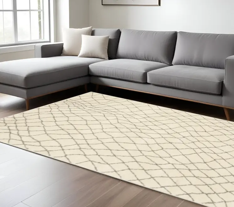 8' X 10' Ivory And Grey Geometric Power Loom Stain Resistant Area Rug