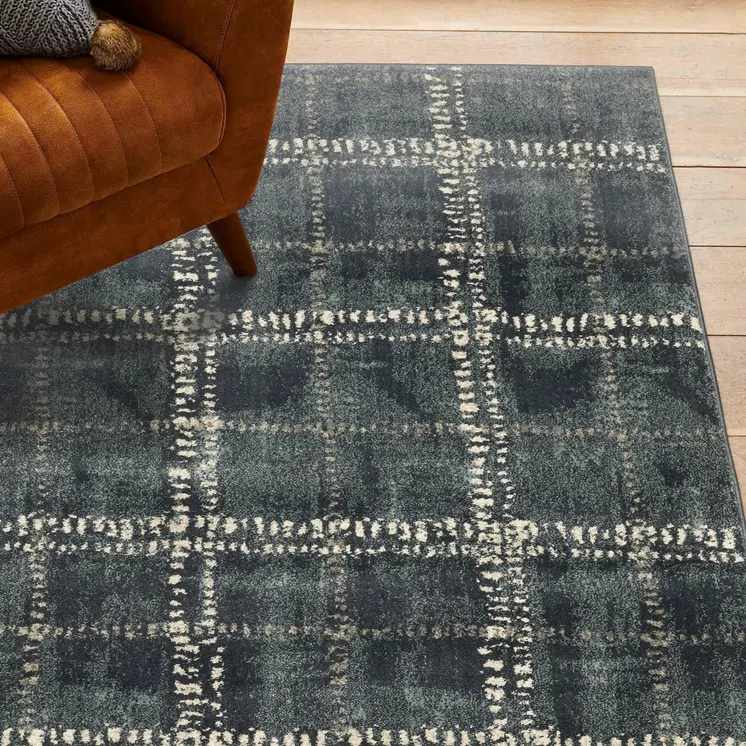 5' X 7' Blue And Ivory Geometric Power Loom Stain Resistant Area Rug