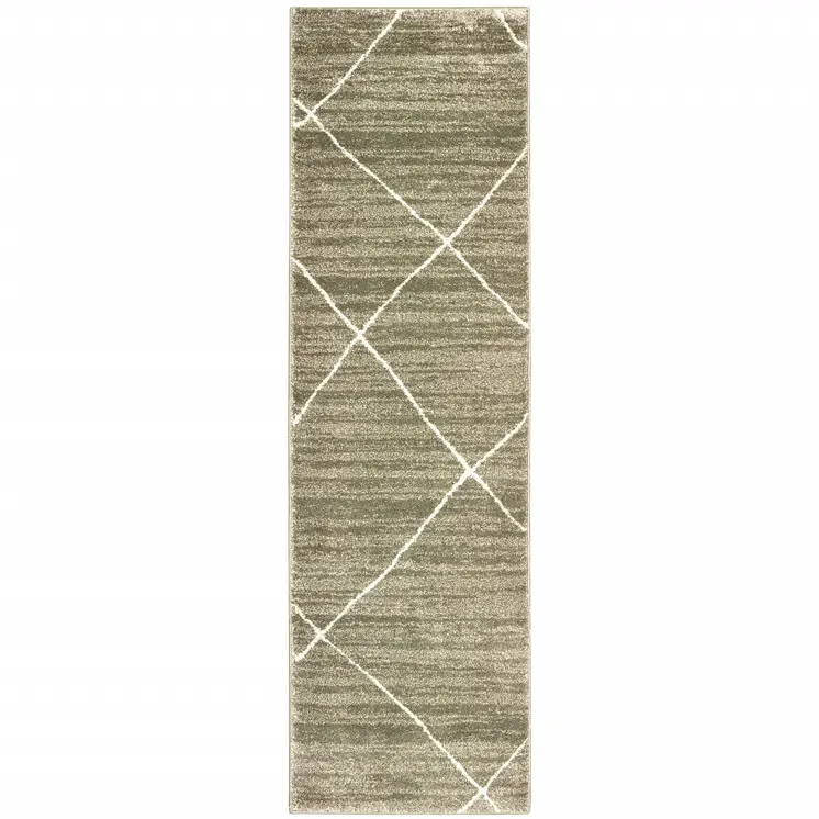 2' X 8' Grey And Ivory Geometric Power Loom Stain Resistant Runner Rug