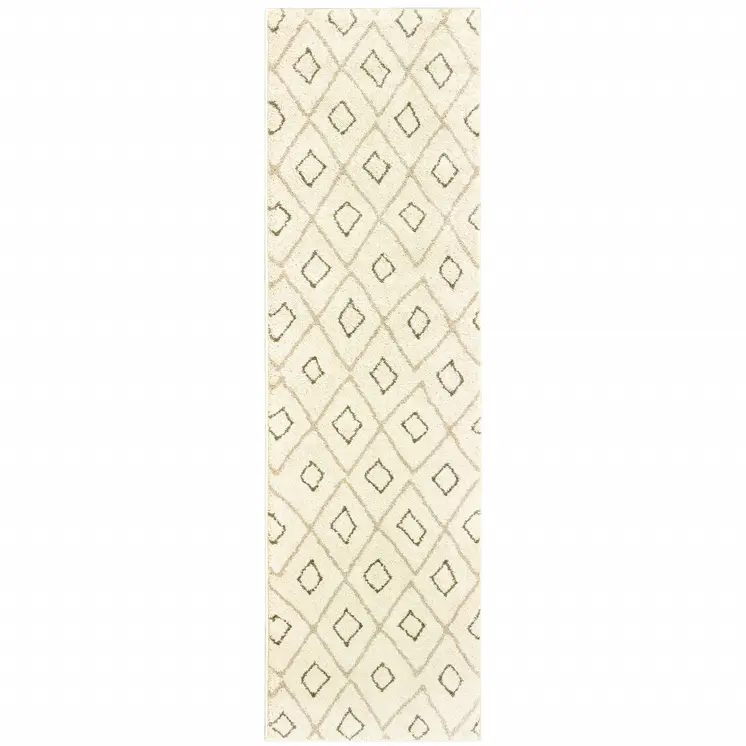 2' X 8' Sand Ash Grey And Ivory Geometric Power Loom Stain Resistant Runner Rug