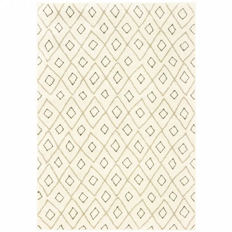 10' X 13' Sand Ash Grey And Ivory Geometric Power Loom Stain Resistant Area Rug