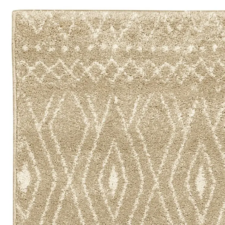 8' Sand And Ivory Geometric Power Loom Runner Rug
