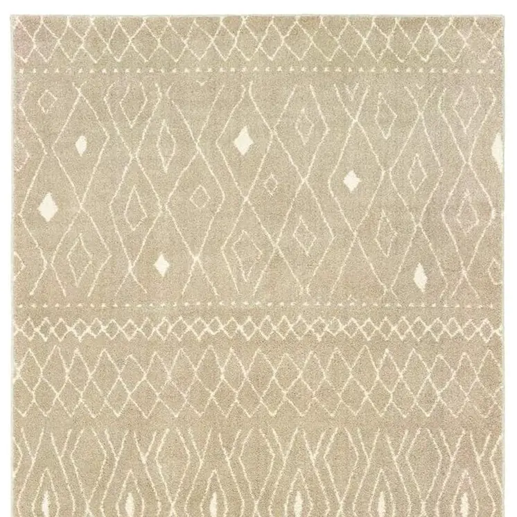 8' Sand And Ivory Geometric Power Loom Runner Rug