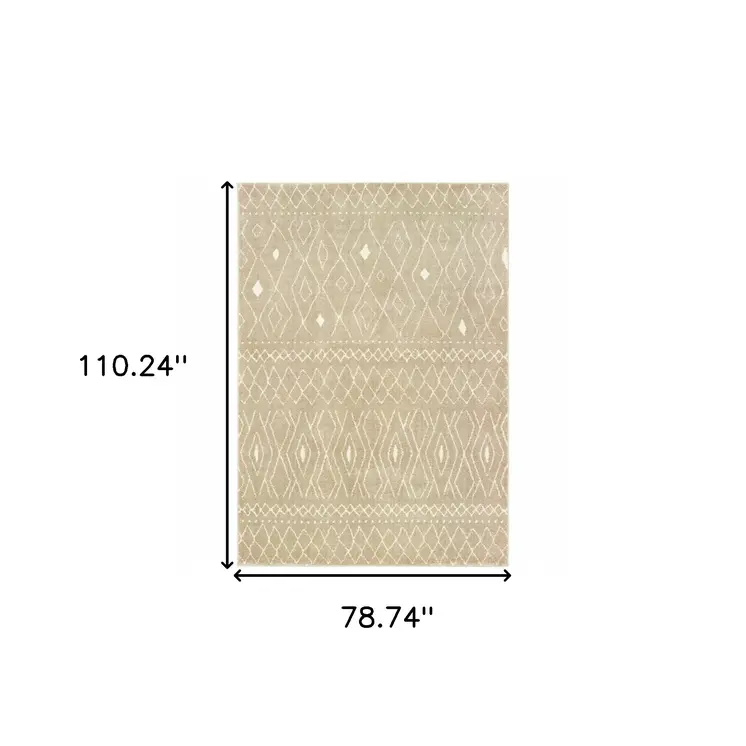 7' X 9' Sand Geometric Shag Area Rug