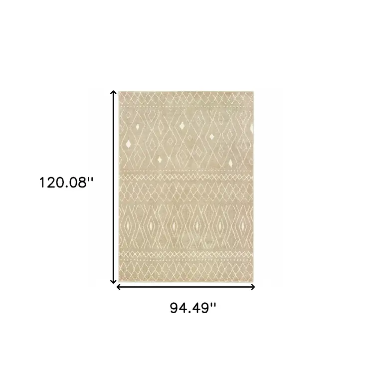 8' X 10' Sand And Ivory Geometric Power Loom Stain Resistant Area Rug