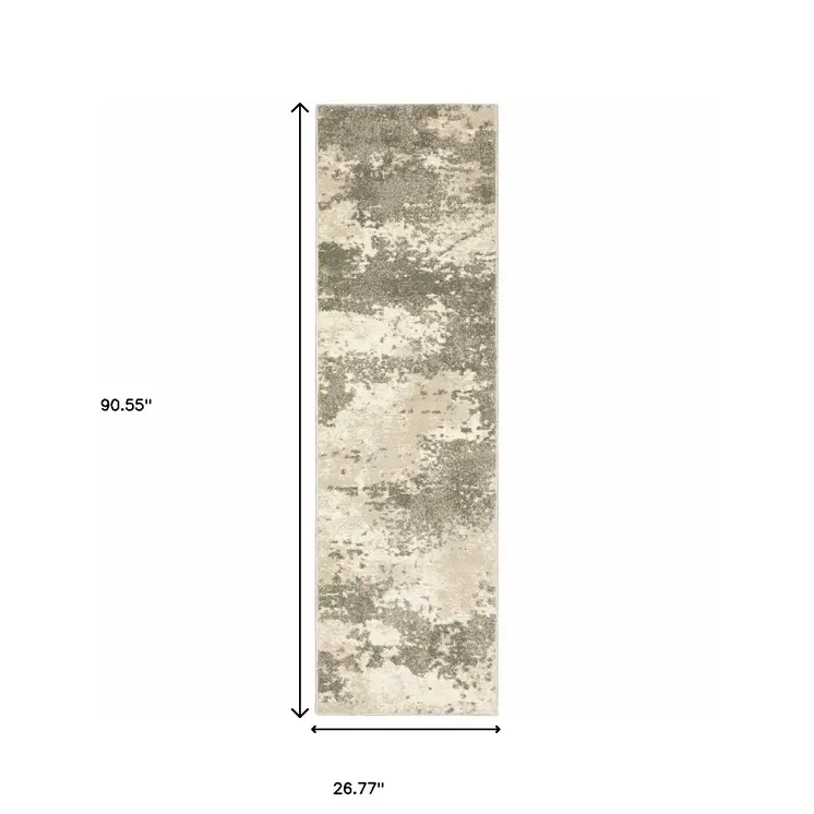 2' X 8' Beige And Grey Abstract Power Loom Stain Resistant Runner Rug