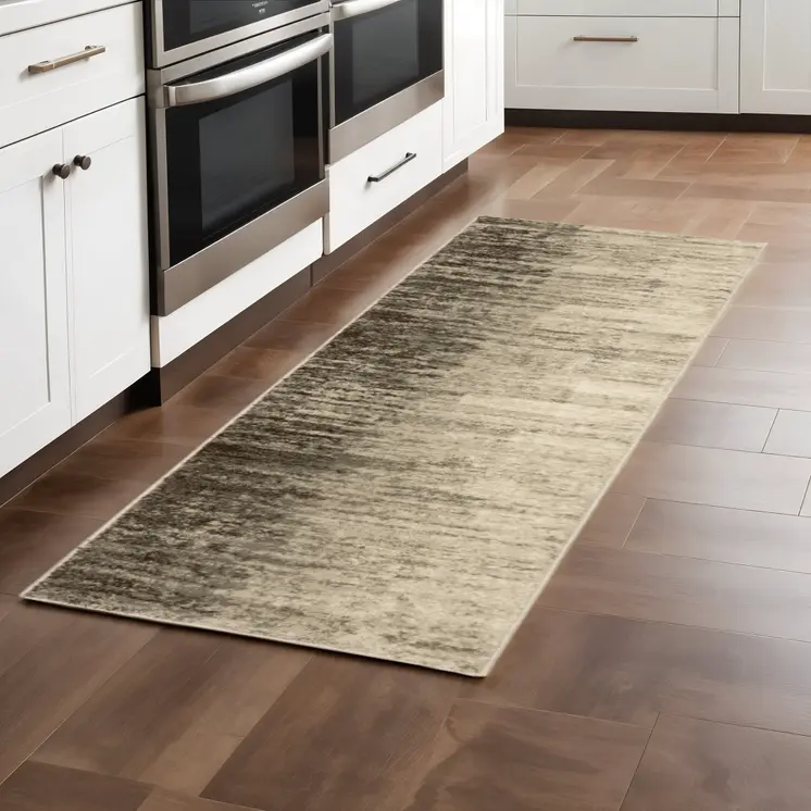 2' X 8' Beige And Grey Abstract Power Loom Stain Resistant Runner Rug