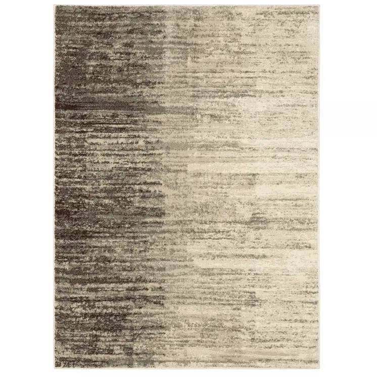 7' X 9' Beige And Ivory Abstract Shag Area Rug