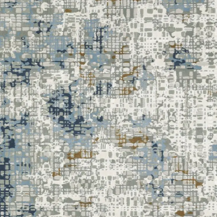 2' X 8' Blue Ivory Grey Brown Beige And Light Blue Abstract Power Loom Stain Resistant Runner Rug