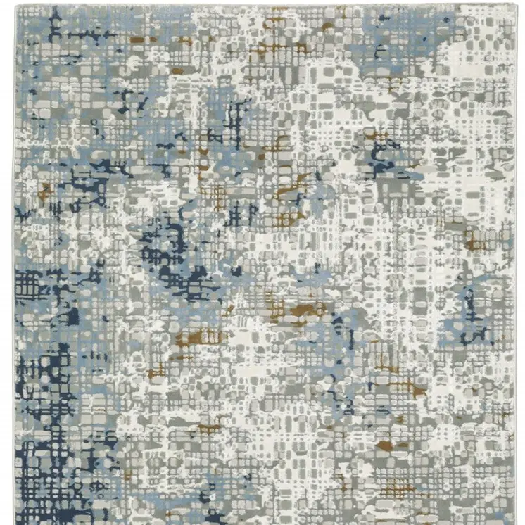 2' X 8' Blue Ivory Grey Brown Beige And Light Blue Abstract Power Loom Stain Resistant Runner Rug