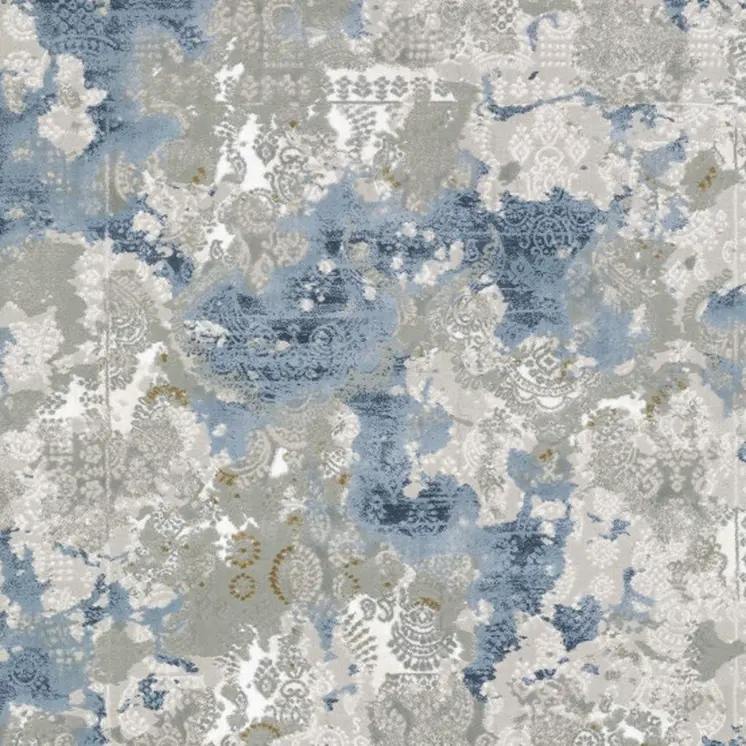 2' X 8' Grey Blue Ivory Navy Beige And Brown Abstract Power Loom Stain Resistant Runner Rug