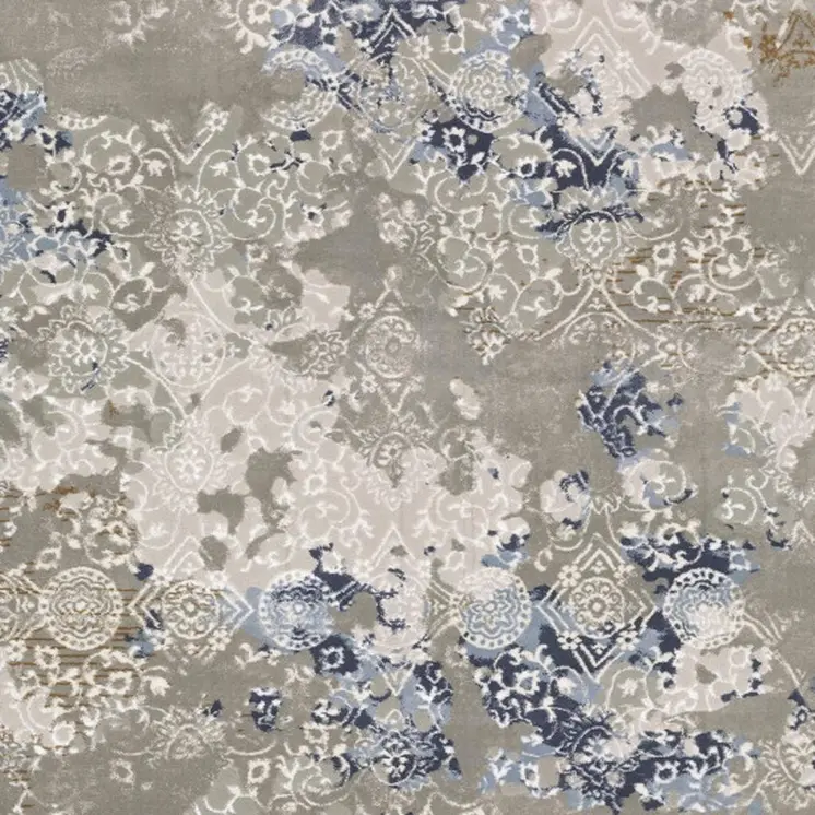2' X 8' Grey Blue Ivory Brown And Navy Abstract Power Loom Stain Resistant Runner Rug