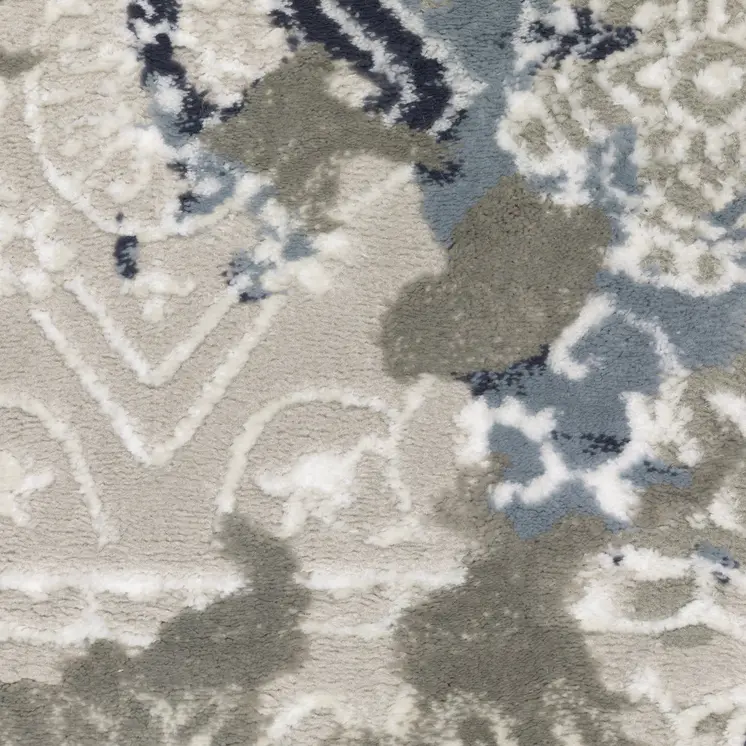3' X 5' Grey Blue Ivory Brown And Navy Abstract Power Loom Stain Resistant Area Rug