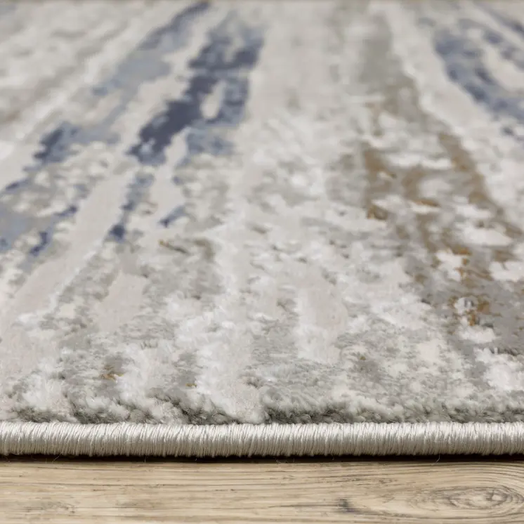 2' X 8' Grey Blue Light Blue Ivory And Brown Abstract Power Loom Stain Resistant Runner Rug
