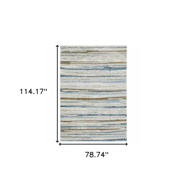 6' X 9' Grey Blue Ivory Brown Beige And Navy Abstract Power Loom Stain Resistant Area Rug