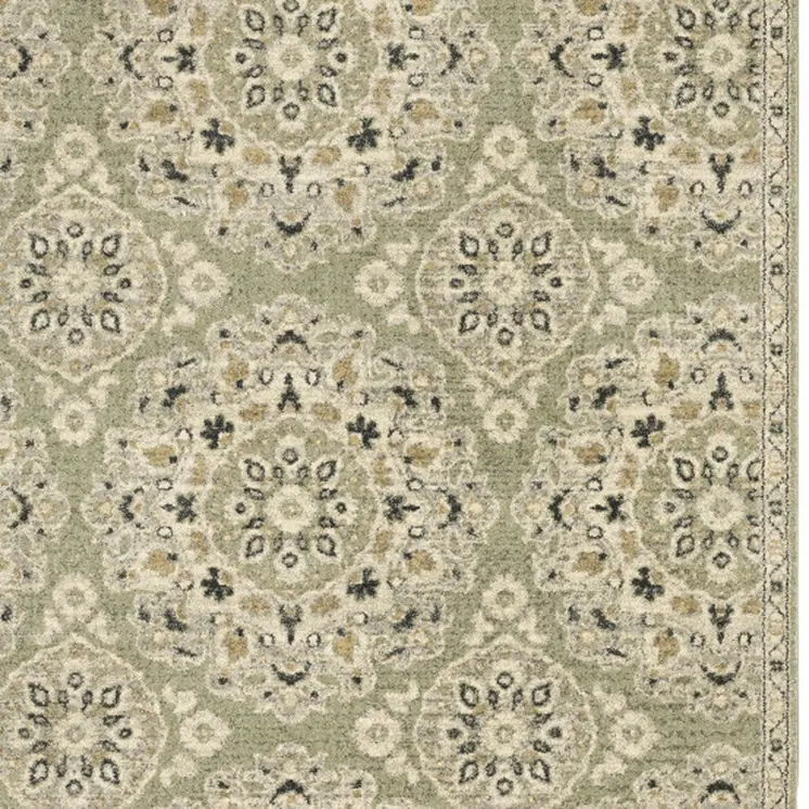 10' X 13' Green Ivory Grey And Tan Floral Power Loom Stain Resistant Area Rug