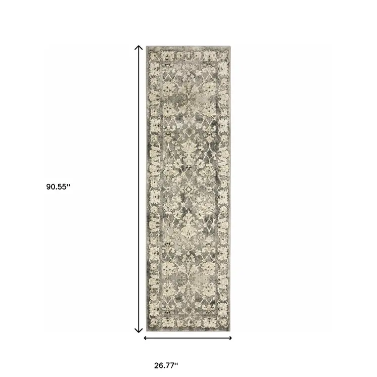 2' X 8' Grey Beige Tan And Brown Oriental Power Loom Stain Resistant Runner Rug