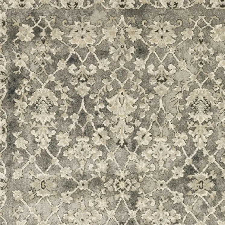 8' X 11' Grey Beige Tan And Brown Oriental Power Loom Stain Resistant Area Rug