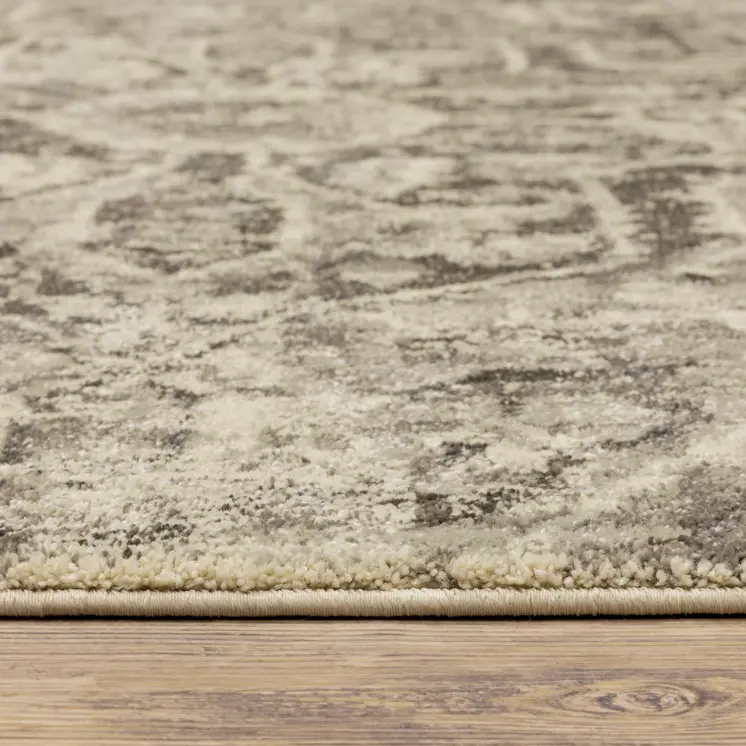 2' X 8' Grey Ivory And Brown Oriental Power Loom Stain Resistant Runner Rug