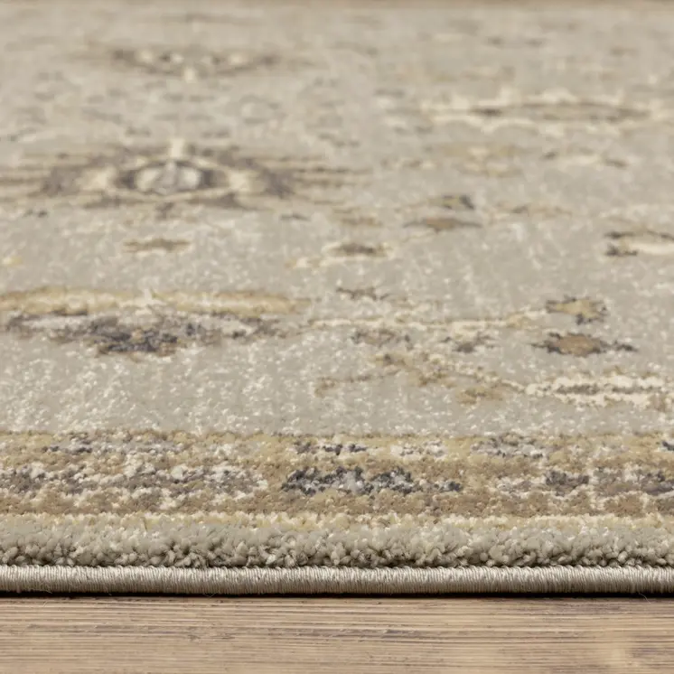 2' X 8' Grey Brown Tan And Beige Oriental Power Loom Stain Resistant Runner Rug
