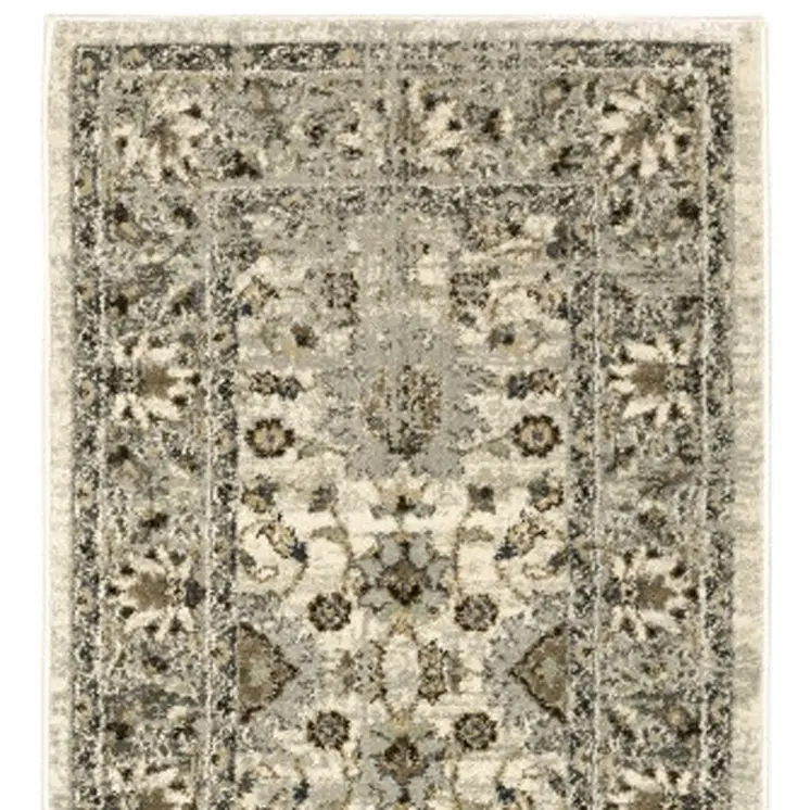 2' X 8' Beige Grey Brown And Charcoal Oriental Power Loom Stain Resistant Runner Rug