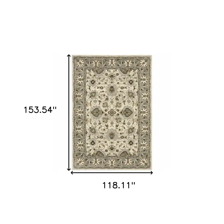 10' X 13' Beige Grey Brown And Charcoal Oriental Power Loom Stain Resistant Area Rug